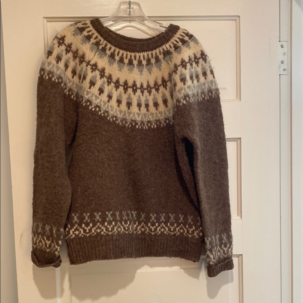 Tally Ho Brown and Cream Crew Neck Sweater with Nordic Pattern